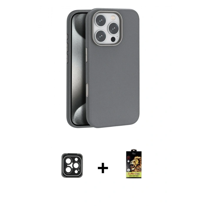 MARSİLYAN™- iPhone 16 Pro Max Kılıf Zirve Modern Prime - Siyah Buffer Cam Ekran Koruyucu + PVD Metal Kamera Lens - SH