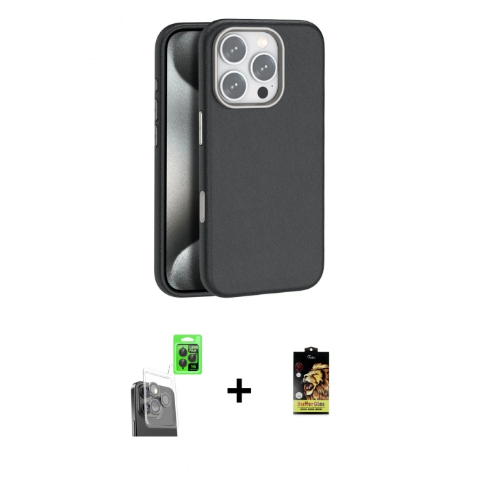 MARSİLYAN™- iPhone 16 Pro Max Kılıf Zirve Modern Prime - Siyah Buffer Cam Ekran Koruyucu + Raze Metal Kamera Lens - SH