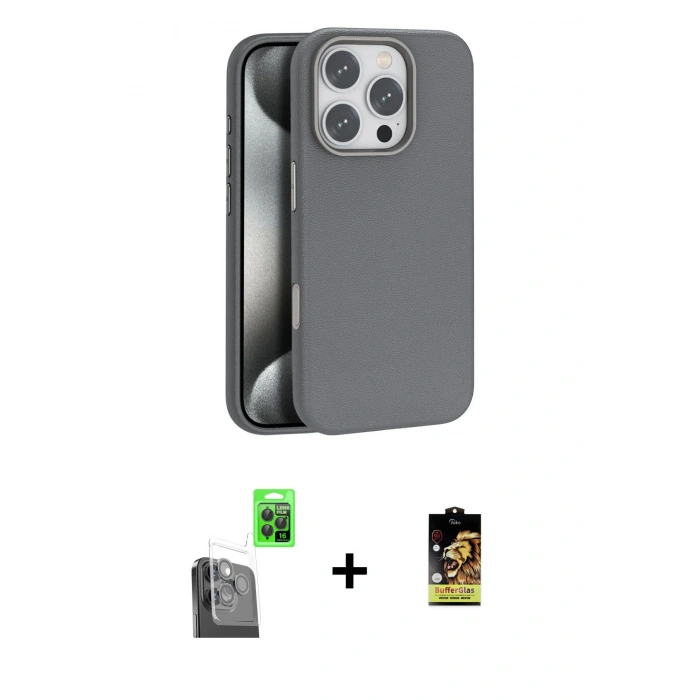 MARSİLYAN™- iPhone 16 Pro Max Kılıf Zirve Modern Prime - Siyah Buffer Cam Ekran Koruyucu + Raze Metal Kamera Lens - SH
