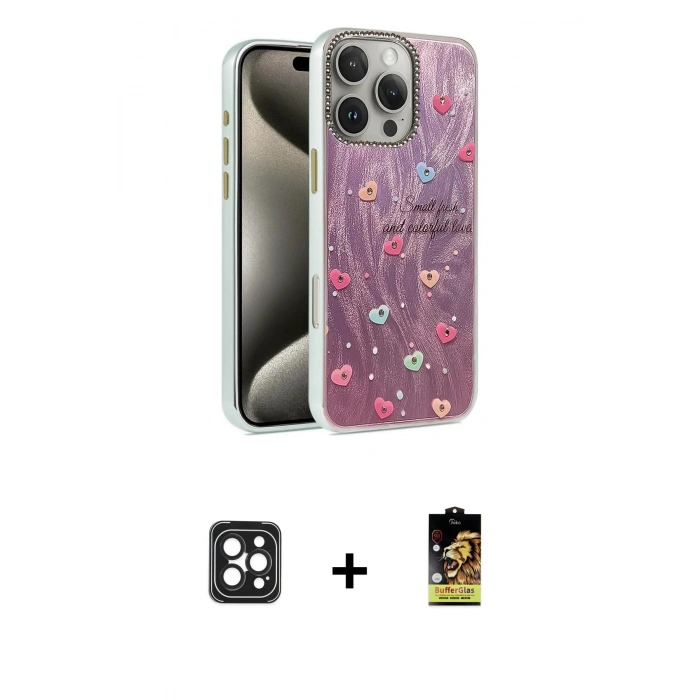 MARSİLYAN™- iPhone 16 Pro Max Kılıf Zirve Modern Prime - Siyah Buffer Cam Ekran Koruyucu + PVD Metal Kamera Lens - SH