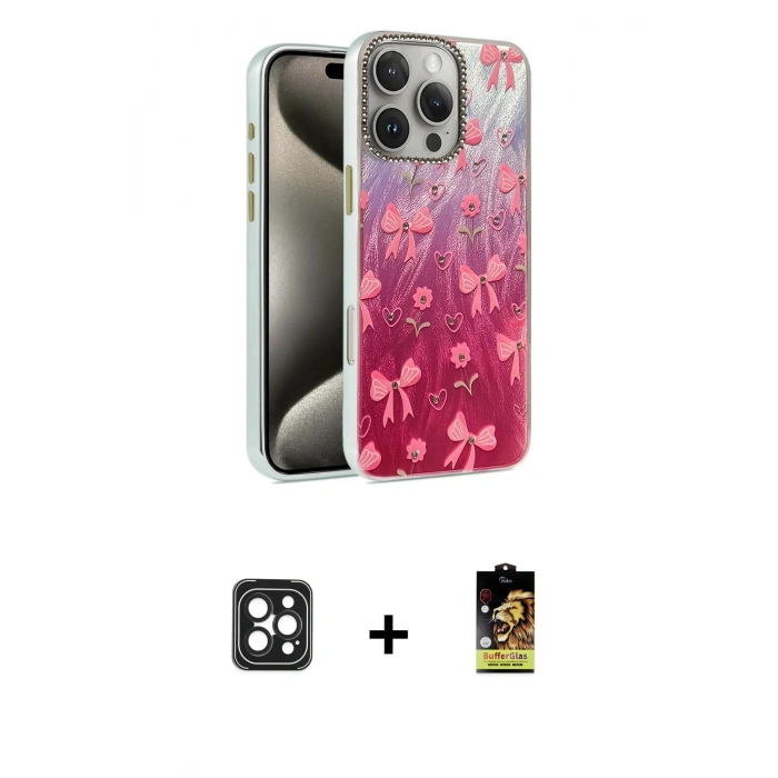 MARSİLYAN™- iPhone 16 Pro Max Kılıf Zirve Modern Prime - Siyah Buffer Cam Ekran Koruyucu + PVD Metal Kamera Lens - SH