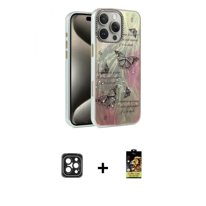 MARSİLYAN™- iPhone 16 Pro Max Kılıf Zirve Modern Prime - Siyah Buffer Cam Ekran Koruyucu + PVD Metal Kamera Lens - SH