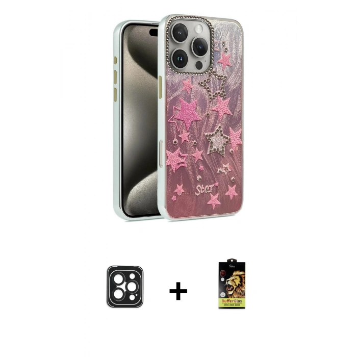 MARSİLYAN™- iPhone 16 Pro Max Kılıf Zirve Modern Prime - Siyah Buffer Cam Ekran Koruyucu + PVD Metal Kamera Lens - SH