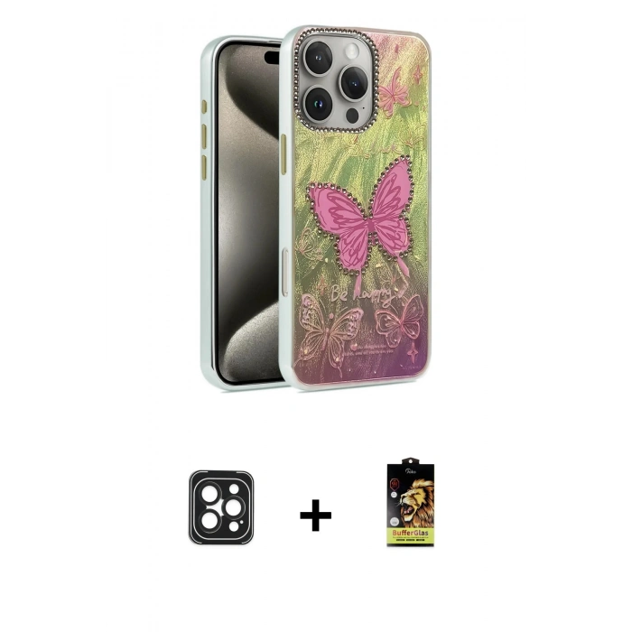 MARSİLYAN™- iPhone 16 Pro Max Kılıf Zirve Modern Prime - Siyah Buffer Cam Ekran Koruyucu + PVD Metal Kamera Lens - SH