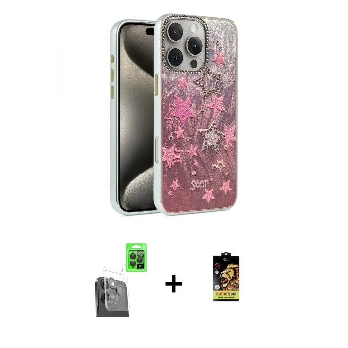 MARSİLYAN™- iPhone 16 Pro Max Kılıf Zirve Modern Prime - Siyah Buffer Cam Ekran Koruyucu + Siyah Raze Metal Kamera Lens