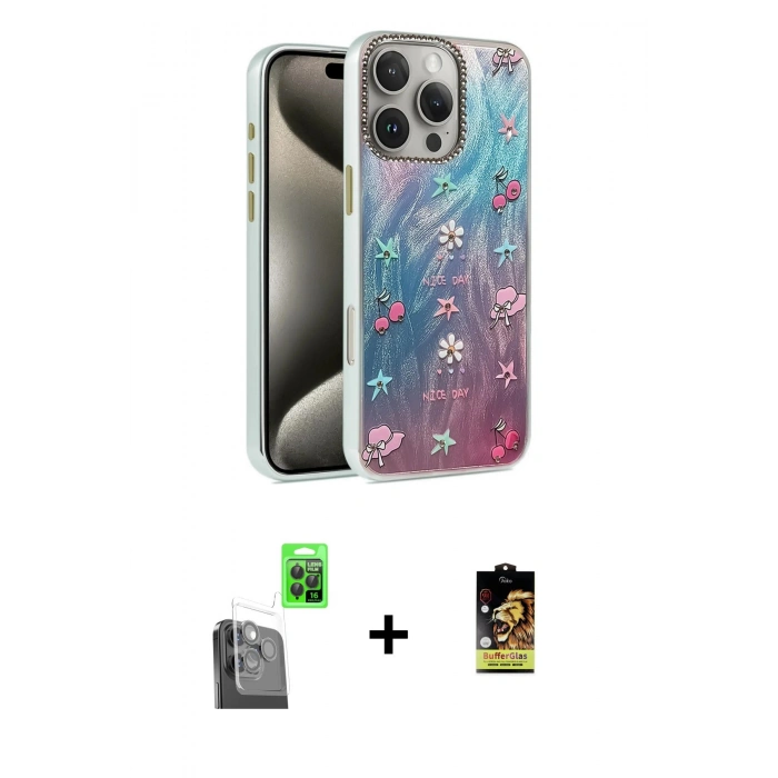 MARSİLYAN™- iPhone 16 Pro Max Kılıf Zirve Modern Prime - Siyah Buffer Cam Ekran Koruyucu + Siyah Raze Metal Kamera Lens