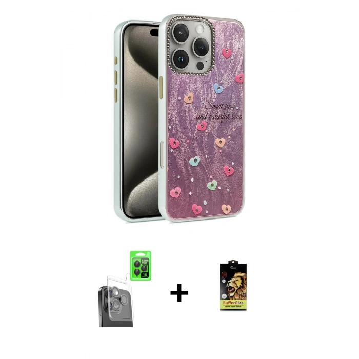 MARSİLYAN™- iPhone 16 Pro Max Kılıf Zirve Modern Prime - Siyah Buffer Cam Ekran Koruyucu + Siyah Raze Metal Kamera Lens
