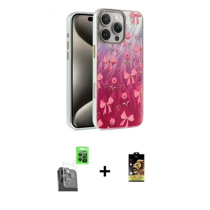 MARSİLYAN™- iPhone 16 Pro Max Kılıf Zirve Modern Prime - Siyah Buffer Cam Ekran Koruyucu + Siyah Raze Metal Kamera Lens