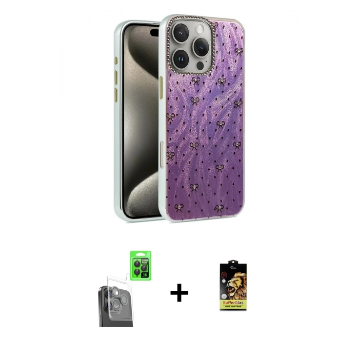 MARSİLYAN™- iPhone 16 Pro Max Kılıf Zirve Modern Prime - Siyah Buffer Cam Ekran Koruyucu + Siyah Raze Metal Kamera Lens