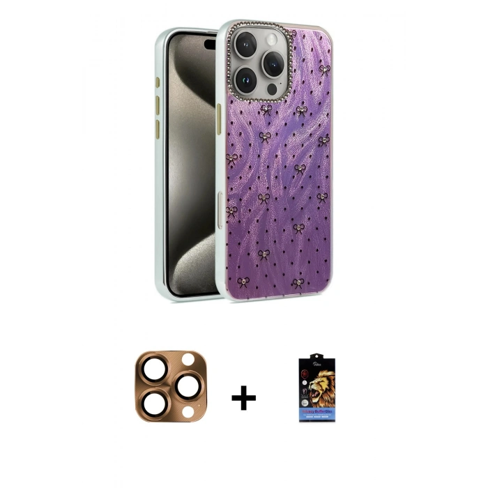 MARSİLYAN™- iPhone 16 Pro Max Kılıf Zirve Modern Prime - Siyah Buffer Hayalet Cam Ekran Koruyucu + Çöl Titanyum Pers Alüminyum Kamera Lens
