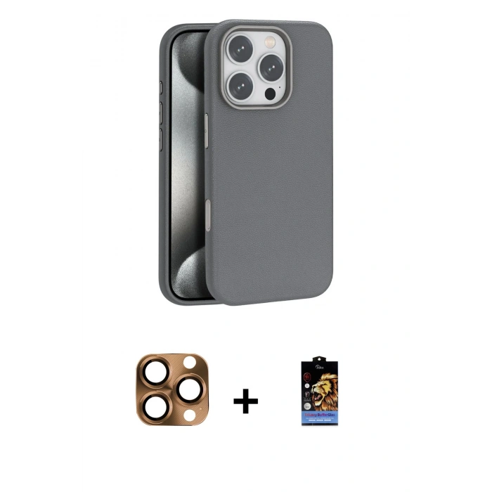 MARSİLYAN™- iPhone 16 Pro Max Kılıf Zirve Modern Prime - Siyah Buffer Hayalet Cam Ekran Koruyucu + Çöl Titanyum Pers Alüminyum Kamera Lens