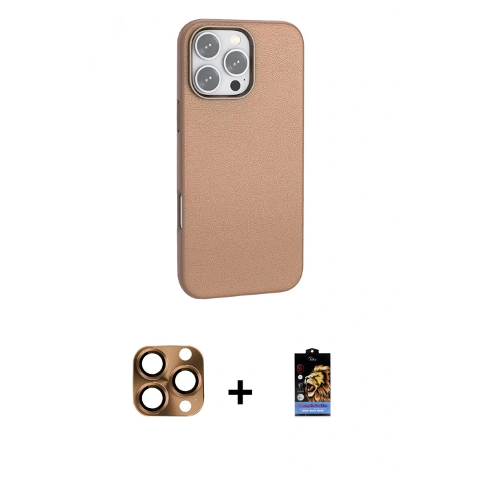 MARSİLYAN™- iPhone 16 Pro Max Kılıf Zirve Modern Prime - Siyah Buffer Hayalet Cam Ekran Koruyucu + Çöl Titanyum Pers Alüminyum Kamera Lens