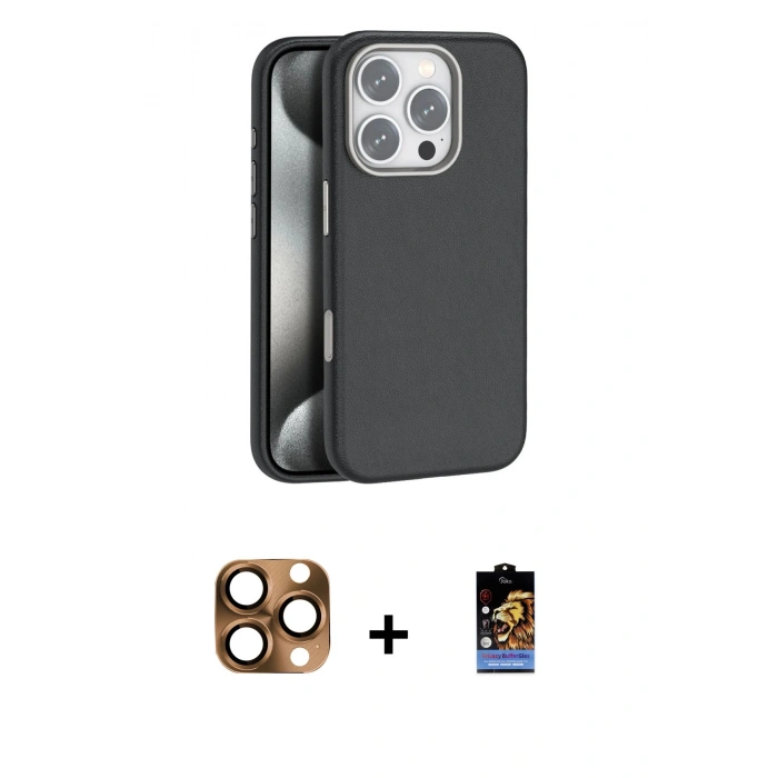 MARSİLYAN™- iPhone 16 Pro Max Kılıf Zirve Modern Prime - Siyah Buffer Hayalet Cam Ekran Koruyucu + Çöl Titanyum Pers Alüminyum Kamera Lens
