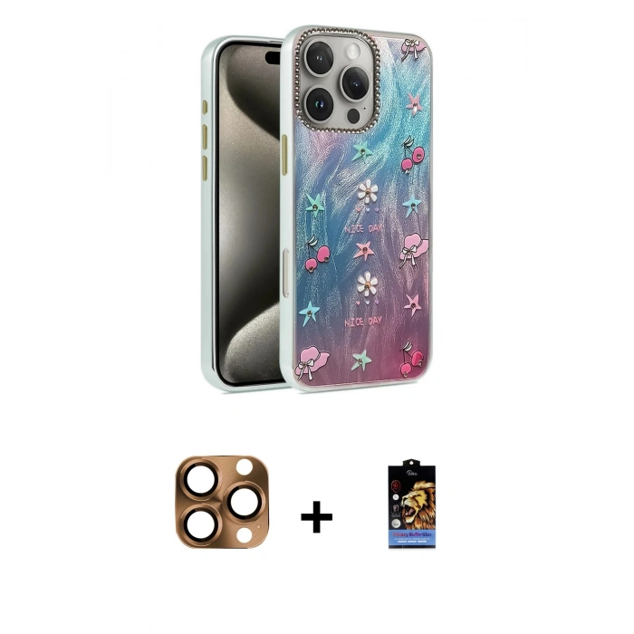 MARSİLYAN™- iPhone 16 Pro Max Kılıf Zirve Modern Prime - Siyah Buffer Hayalet Cam Ekran Koruyucu + Çöl Titanyum Pers Alüminyum Kamera Lens