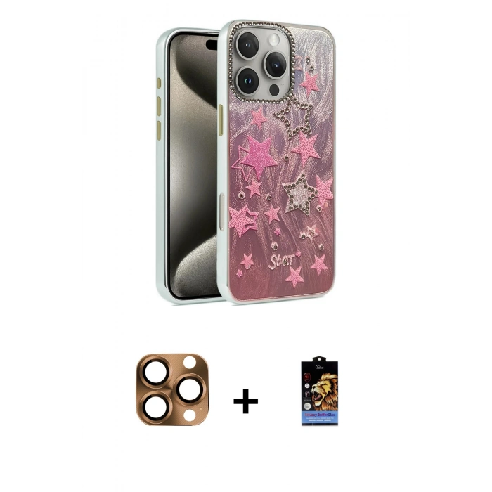 MARSİLYAN™- iPhone 16 Pro Max Kılıf Zirve Modern Prime - Siyah Buffer Hayalet Cam Ekran Koruyucu + Çöl Titanyum Pers Alüminyum Kamera Lens