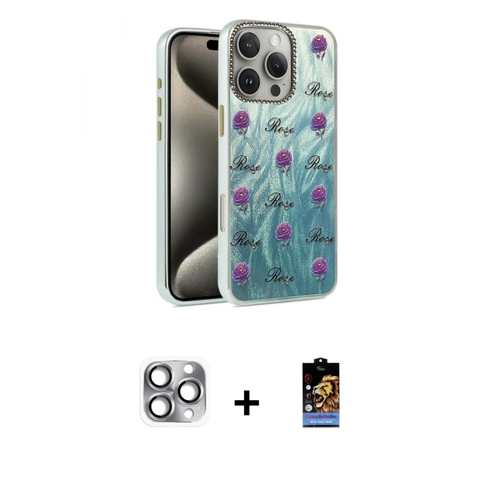 MARSİLYAN™- iPhone 16 Pro Max Kılıf Zirve Modern Prime - Siyah Buffer Hayalet Cam Ekran Koruyucu + Gri Pers Alüminyum Kamera Lens