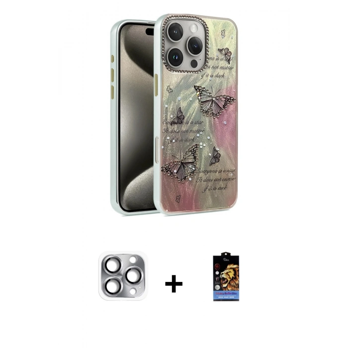 MARSİLYAN™- iPhone 16 Pro Max Kılıf Zirve Modern Prime - Siyah Buffer Hayalet Cam Ekran Koruyucu + Gri Pers Alüminyum Kamera Lens