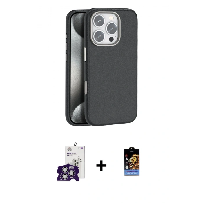 MARSİLYAN™- iPhone 16 Pro Max Kılıf Zirve Modern Prime - Siyah Buffer Hayalet Cam Ekran Koruyucu + Gümüş Bilvis Titan Kamera Lens
