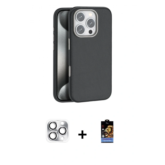 MARSİLYAN™- iPhone 16 Pro Max Kılıf Zirve Modern Prime - Siyah Buffer Hayalet Cam Ekran Koruyucu + Pers Alüminyum Kamera Lens - GS