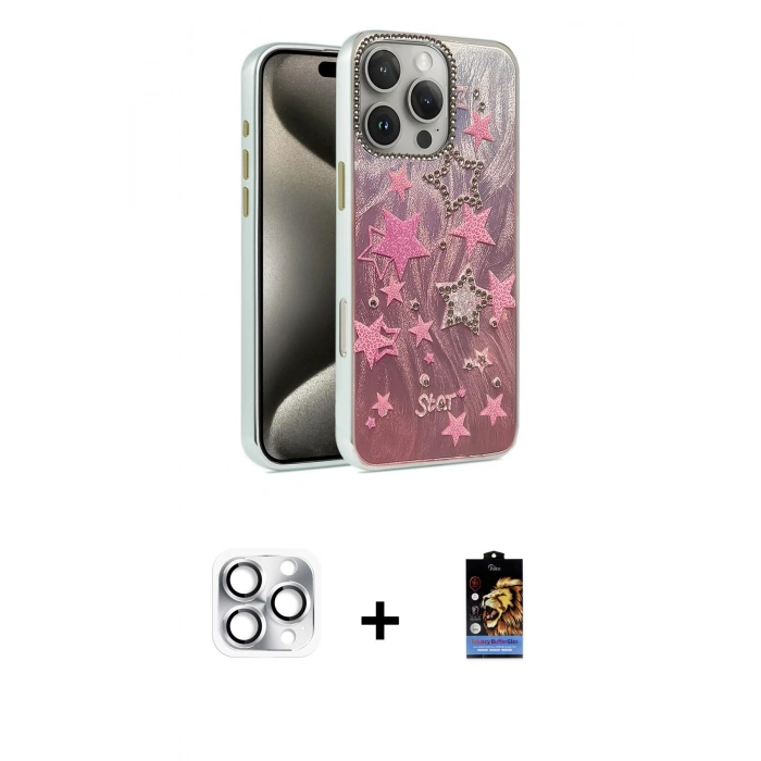 MARSİLYAN™- iPhone 16 Pro Max Kılıf Zirve Modern Prime - Siyah Buffer Hayalet Cam Ekran Koruyucu + Pers Alüminyum Kamera Lens - GS