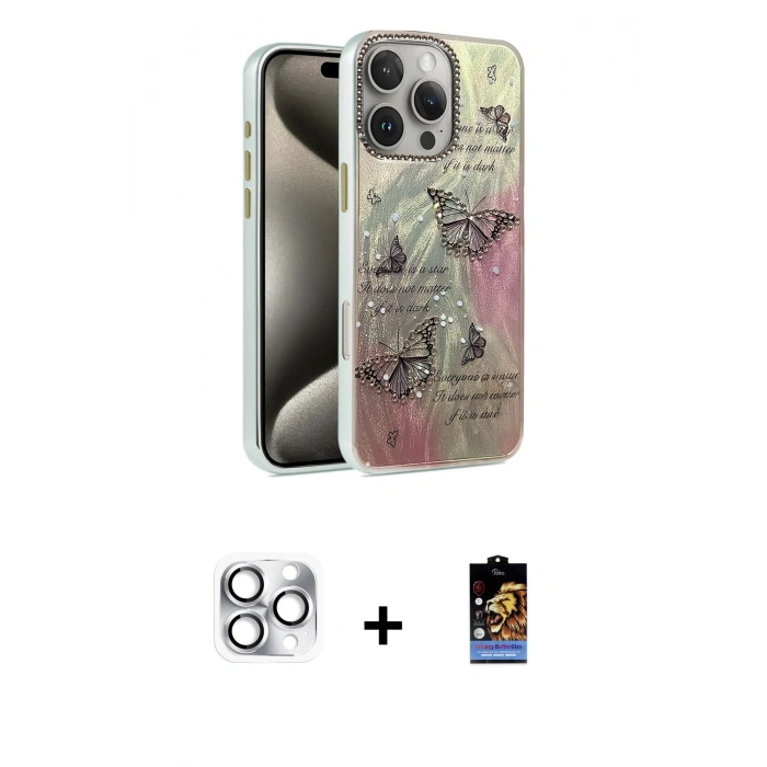 MARSİLYAN™- iPhone 16 Pro Max Kılıf Zirve Modern Prime - Siyah Buffer Hayalet Cam Ekran Koruyucu + Pers Alüminyum Kamera Lens - GS
