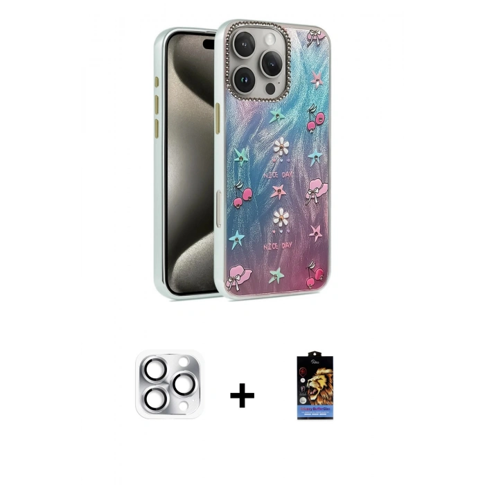 MARSİLYAN™- iPhone 16 Pro Max Kılıf Zirve Modern Prime - Siyah Buffer Hayalet Cam Ekran Koruyucu + Pers Alüminyum Kamera Lens - GS