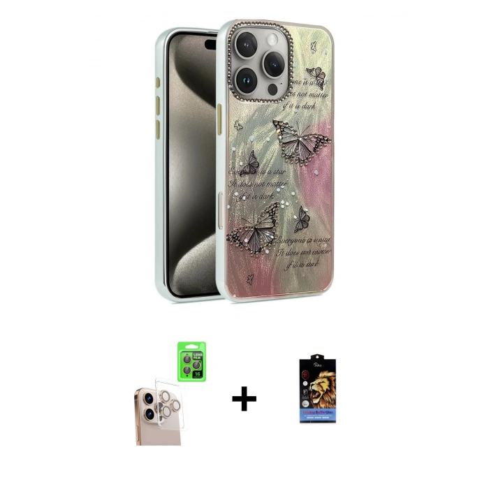 MARSİLYAN™- iPhone 16 Pro Max Kılıf Zirve Modern Prime - Siyah Buffer Hayalet Cam Ekran Koruyucu + Raze Metal Kamera Lens - NLGY