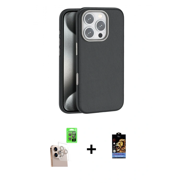 MARSİLYAN™- iPhone 16 Pro Max Kılıf Zirve Modern Prime - Siyah Buffer Hayalet Cam Ekran Koruyucu + Raze Metal Kamera Lens - NLGY