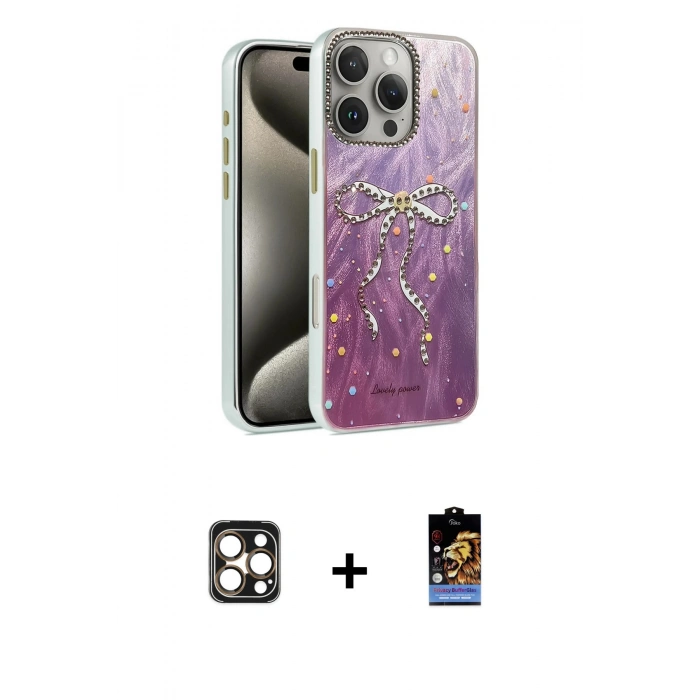 MARSİLYAN™- iPhone 16 Pro Max Kılıf Zirve Modern Prime - Siyah Buffer Hayalet Cam Ekran Koruyucu + PVD Metal Kamera Lens - GD