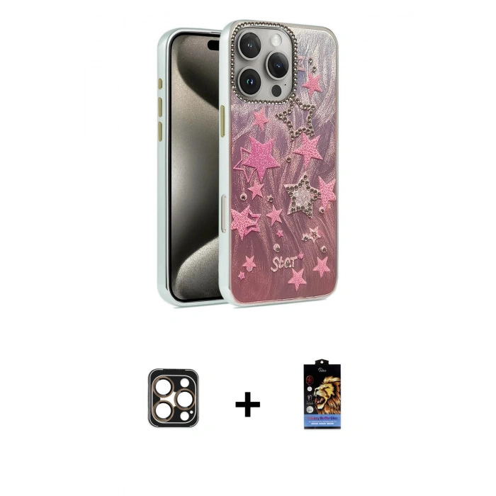 MARSİLYAN™- iPhone 16 Pro Max Kılıf Zirve Modern Prime - Siyah Buffer Hayalet Cam Ekran Koruyucu + PVD Metal Kamera Lens - GD