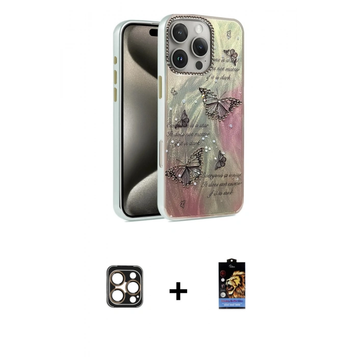 MARSİLYAN™- iPhone 16 Pro Max Kılıf Zirve Modern Prime - Siyah Buffer Hayalet Cam Ekran Koruyucu + PVD Metal Kamera Lens - GD
