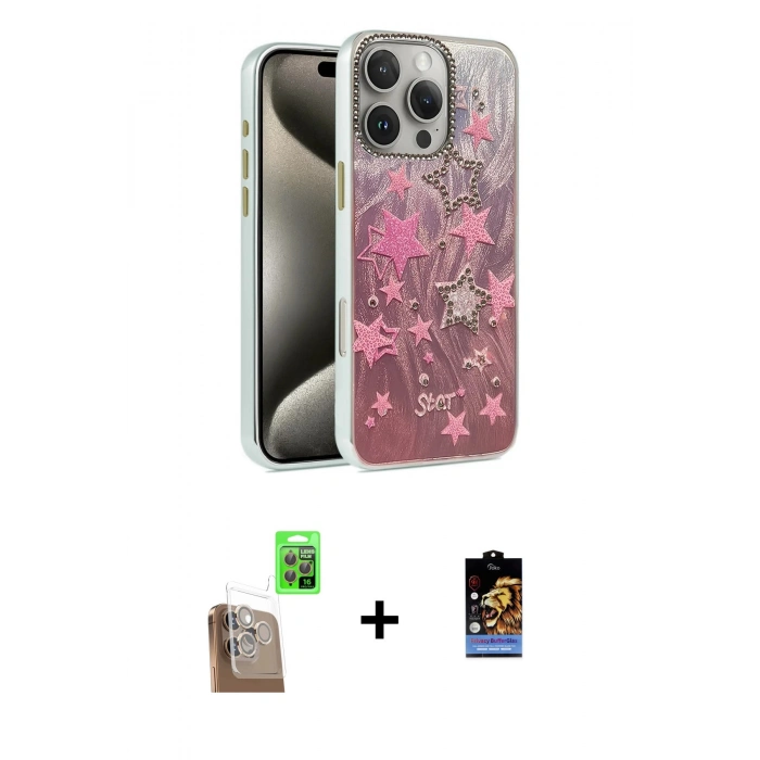 MARSİLYAN™- iPhone 16 Pro Max Kılıf Zirve Modern Prime - Siyah Buffer Hayalet Cam Ekran Koruyucu + Raze Metal Kamera Lens - CLTM