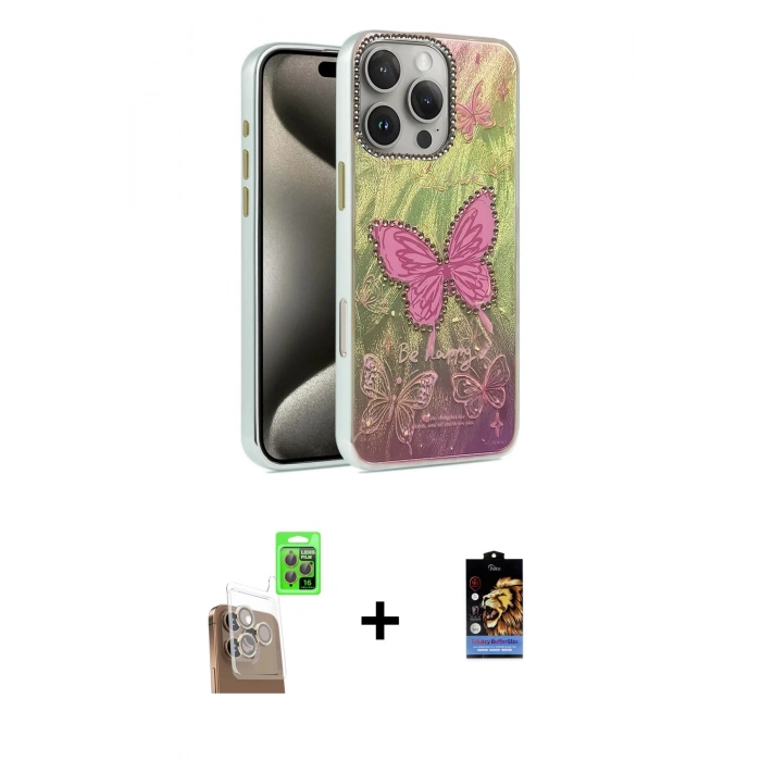 MARSİLYAN™- iPhone 16 Pro Max Kılıf Zirve Modern Prime - Siyah Buffer Hayalet Cam Ekran Koruyucu + Raze Metal Kamera Lens - CLTM