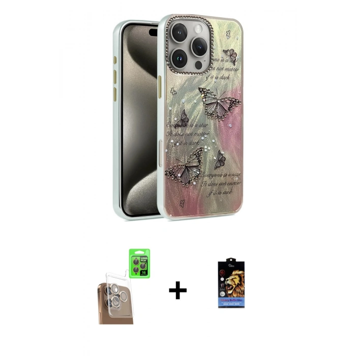 MARSİLYAN™- iPhone 16 Pro Max Kılıf Zirve Modern Prime - Siyah Buffer Hayalet Cam Ekran Koruyucu + Raze Metal Kamera Lens - CLTM