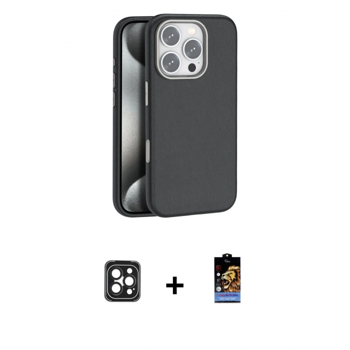 MARSİLYAN™- iPhone 16 Pro Max Kılıf Zirve Modern Prime - Siyah Buffer Hayalet Cam Ekran Koruyucu + Siyah PVD Metal Kamera Lens