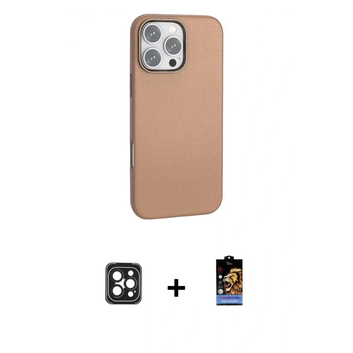 MARSİLYAN™- iPhone 16 Pro Max Kılıf Zirve Modern Prime - Siyah Buffer Hayalet Cam Ekran Koruyucu + Siyah PVD Metal Kamera Lens