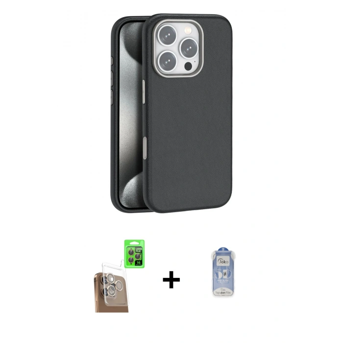 MARSİLYAN™- iPhone 16 Pro Max Kılıf Zirve Modern Prime - Siyah Joko Magic 5D Cam + Çöl Titanyum Raze Metal Kamera Lens