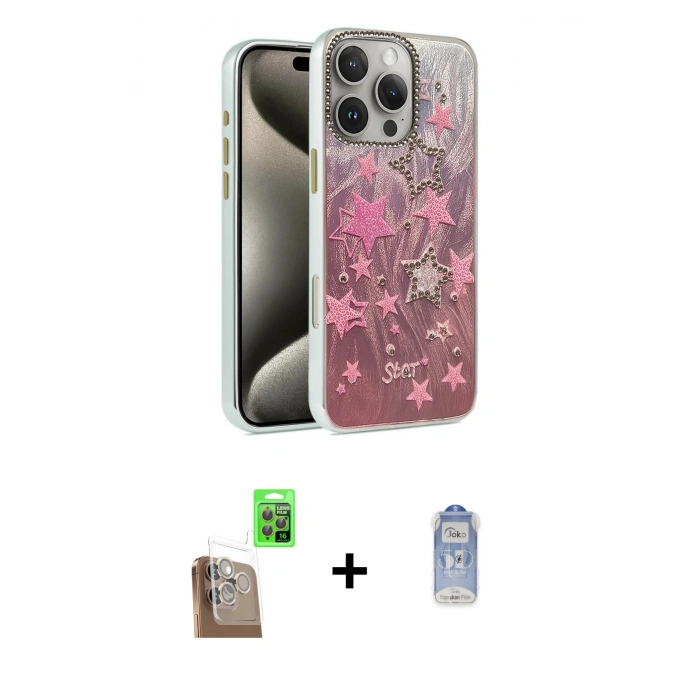 MARSİLYAN™- iPhone 16 Pro Max Kılıf Zirve Modern Prime - Siyah Joko Magic 5D Cam + Çöl Titanyum Raze Metal Kamera Lens
