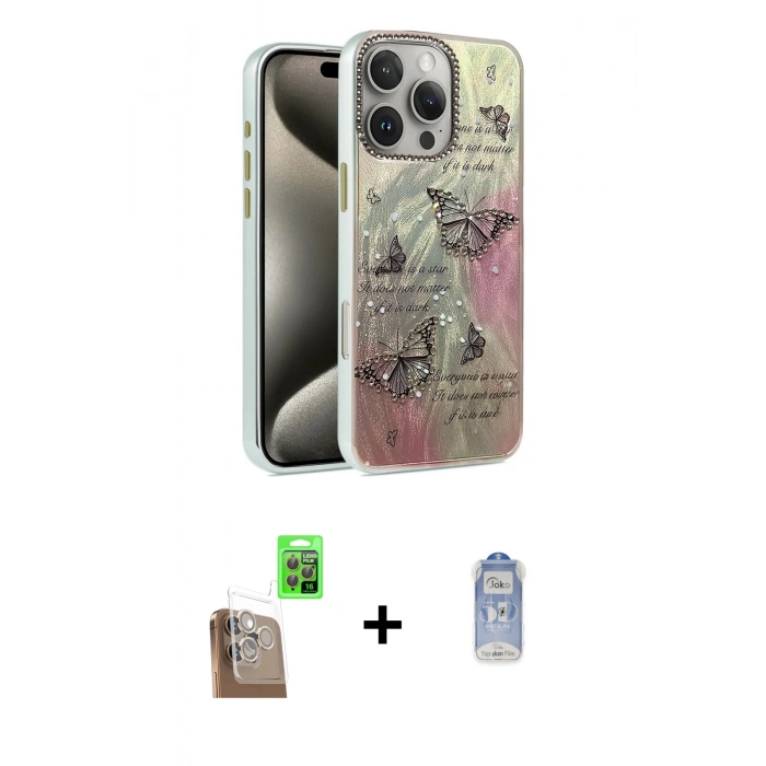 MARSİLYAN™- iPhone 16 Pro Max Kılıf Zirve Modern Prime - Siyah Joko Magic 5D Cam + Çöl Titanyum Raze Metal Kamera Lens