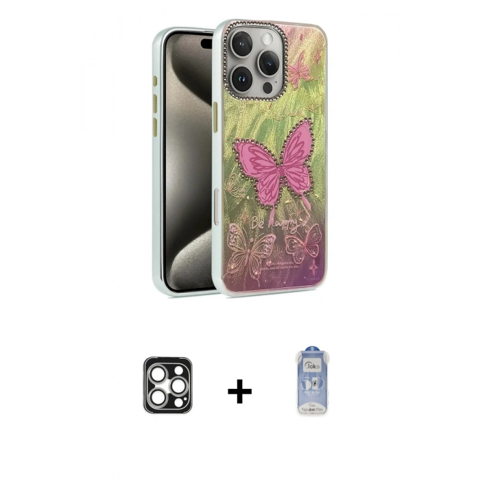 MARSİLYAN™- iPhone 16 Pro Max Kılıf Zirve Modern Prime - Siyah Joko Magic 5D Cam + Gümüş PVD Metal Kamera Lens