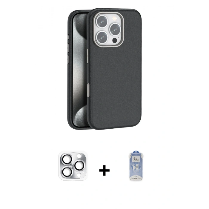 MARSİLYAN™- iPhone 16 Pro Max Kılıf Zirve Modern Prime - Siyah Joko Magic 5D Cam + Pers Alüminyum Kamera Lens - GS