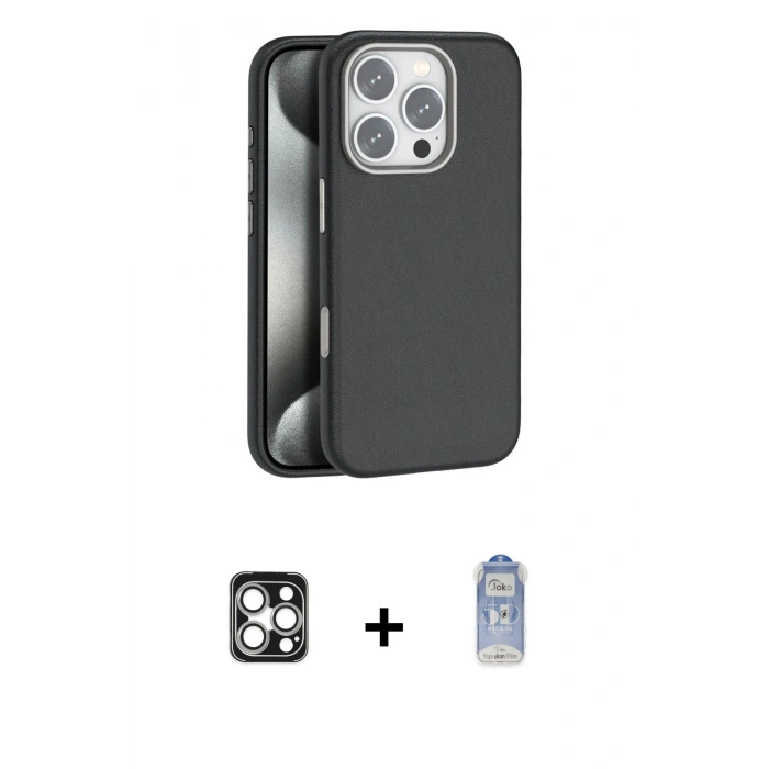 MARSİLYAN™- iPhone 16 Pro Max Kılıf Zirve Modern Prime - Siyah Joko Magic 5D Cam + PVD Metal Kamera Lens - GS