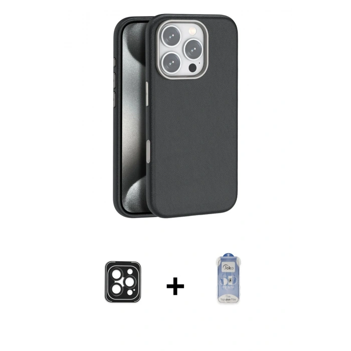 MARSİLYAN™- iPhone 16 Pro Max Kılıf Zirve Modern Prime - Siyah Joko Magic 5D Cam + PVD Metal Kamera Lens - SH