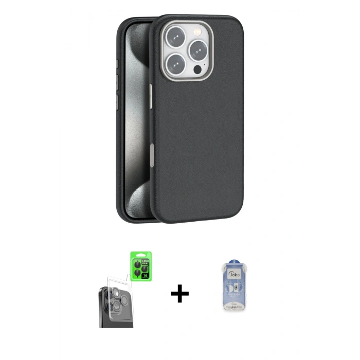 MARSİLYAN™- iPhone 16 Pro Max Kılıf Zirve Modern Prime - Siyah Joko Magic 5D Cam + Siyah Raze Metal Kamera Lens