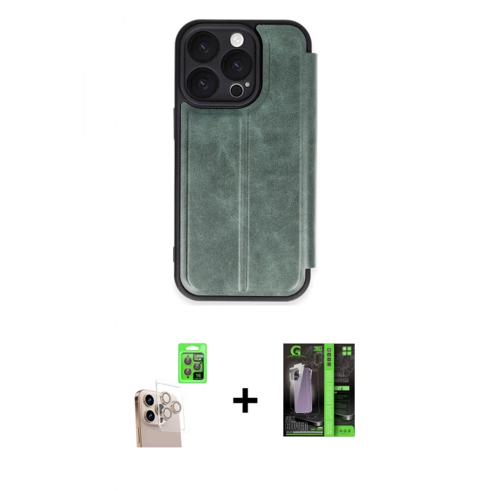 MARSİLYAN™- iPhone 16 Pro Max Kılıf Zirve Yansıma Serisi - Şeffaf 360 Full Body Arka Koruyucu + Natural Grey Raze Metal Kamera Lens
