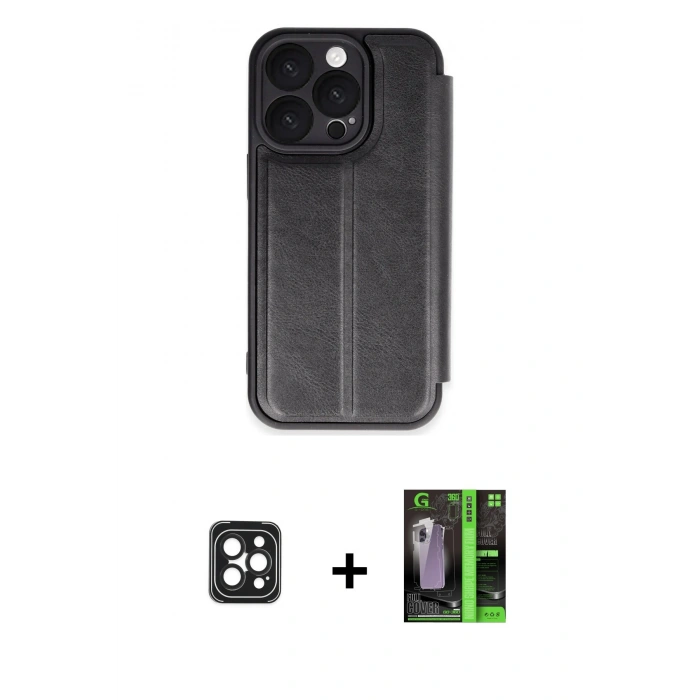 MARSİLYAN™- iPhone 16 Pro Max Kılıf Zirve Yansıma Serisi - Şeffaf 360 Full Body Arka Koruyucu + Siyah PVD Metal Kamera Lens