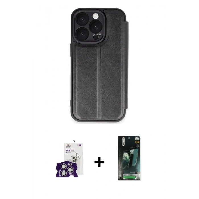 MARSİLYAN™- iPhone 16 Pro Max Kılıf Zirve Yansıma Serisi - Siyah 360 Mat Full Body Arka Koruyucu + Bilvis Titan Kamera Lens - GS