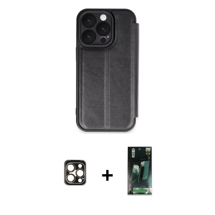 MARSİLYAN™- iPhone 16 Pro Max Kılıf Zirve Yansıma Serisi - Siyah 360 Mat Full Body Arka Koruyucu + PVD Metal Kamera Lens - GD