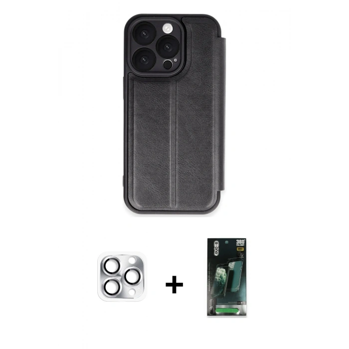 MARSİLYAN™- iPhone 16 Pro Max Kılıf Zirve Yansıma Serisi - Siyah 360 Mat Full Body Arka Koruyucu + Pers Alüminyum Kamera Lens - GS