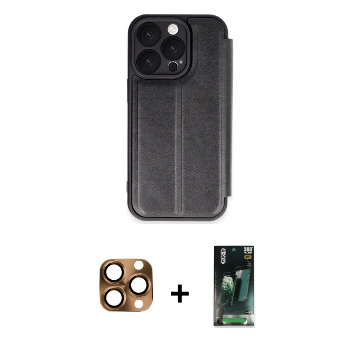 MARSİLYAN™- iPhone 16 Pro Max Kılıf Zirve Yansıma Serisi - Siyah 360 Mat Full Body Arka Koruyucu + Pers Alüminyum Kamera Lens - CLTM